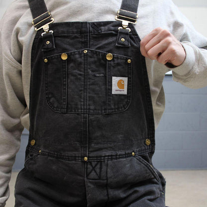 Black Carhartt dungarees W34L30 mens quilt lined canvas overalls utility worker