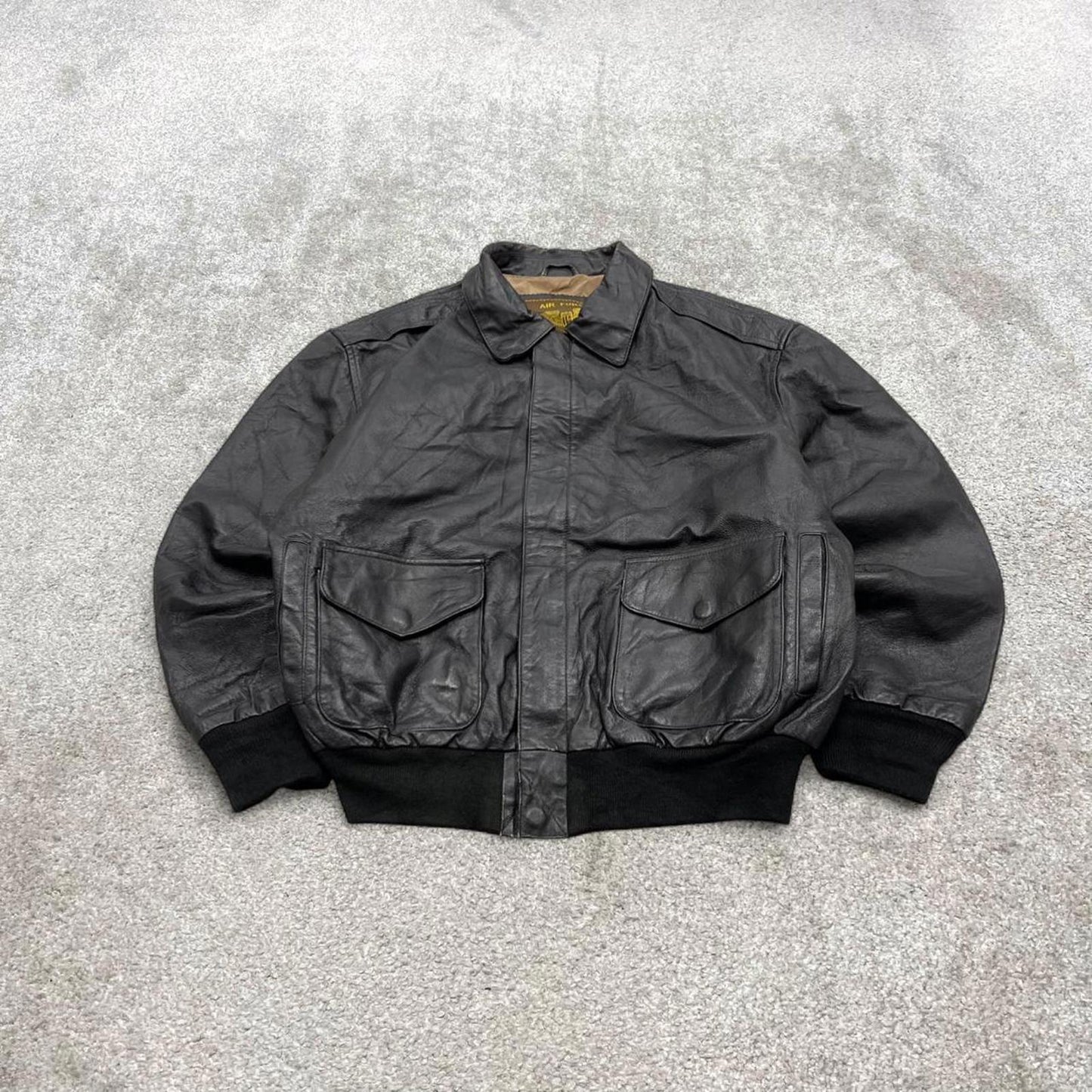 Vintage leather flight aviator bomber jacket black Air Force boxy genuine leather flight coat