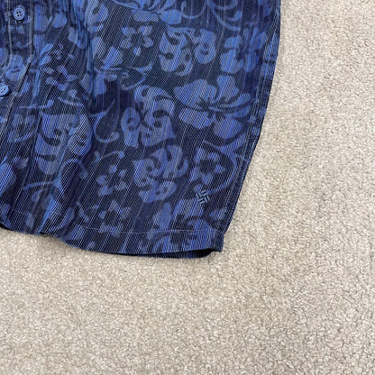 Columbia corduroy short sleeve Hawaiian shirt blue Y2K floral patterned festival surf summer shirt