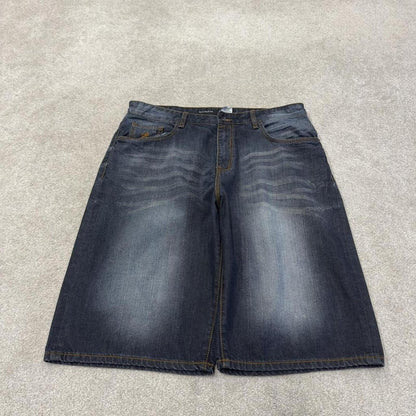 Rocawear baggy Y2K embroidered shorts blue Long leg skater style brand surf jorts