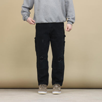 Black double knee Carhartt Carpenter pants size 14 straight fit cargo trousers