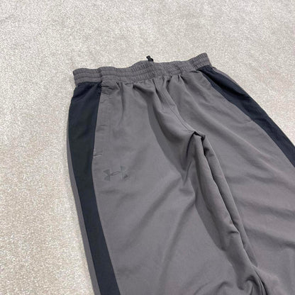 Vintage y2k baggy Under Armour tracksuit bottoms grey Wide leg print logo track pants ankle zips