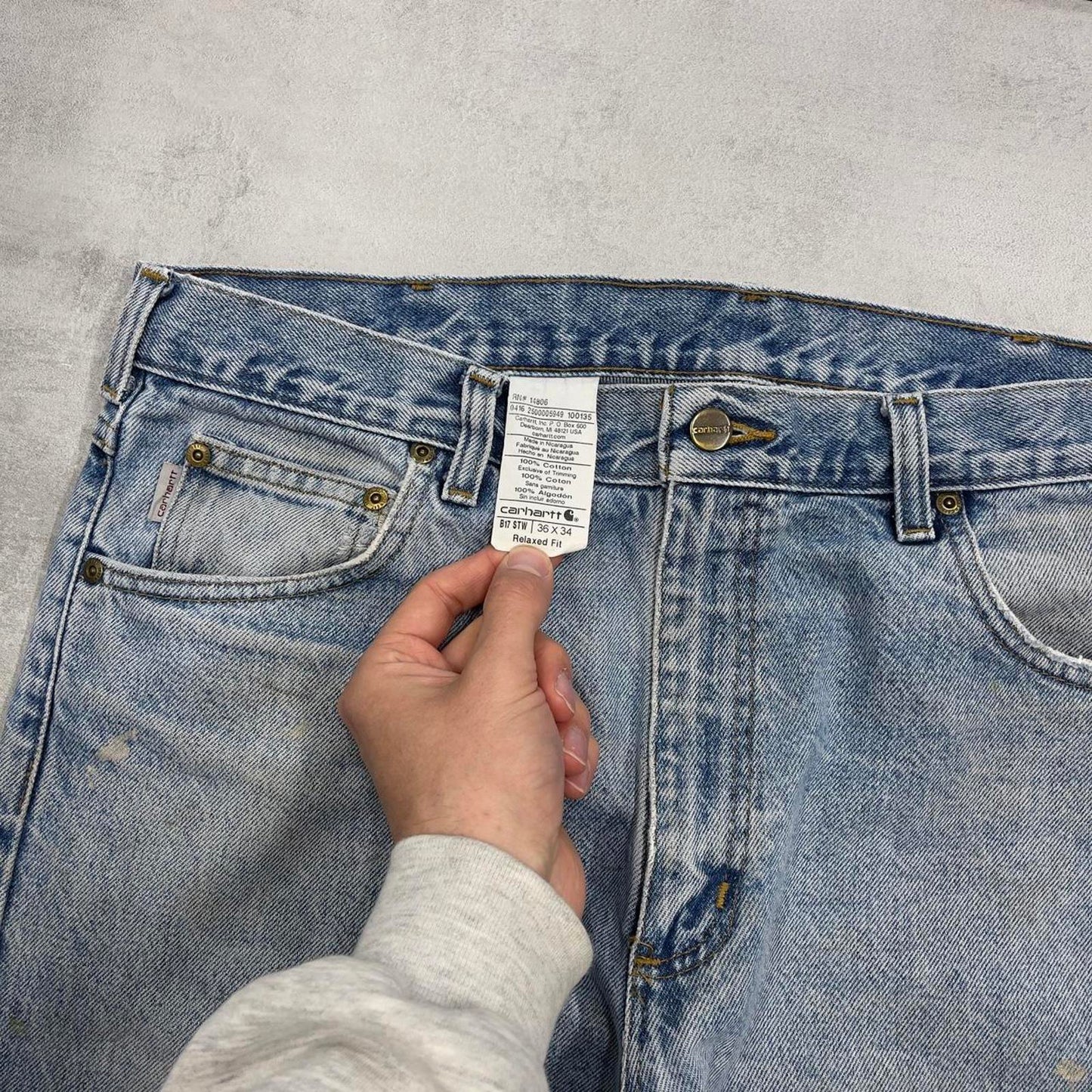 Mens Carhartt jeans W36 L34 loose thick 90s style denim jeans