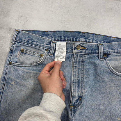 Blue Carhartt jeans W36L34 loose thick 90s vintage style denim 5 pocket pants 100% cotton workwear