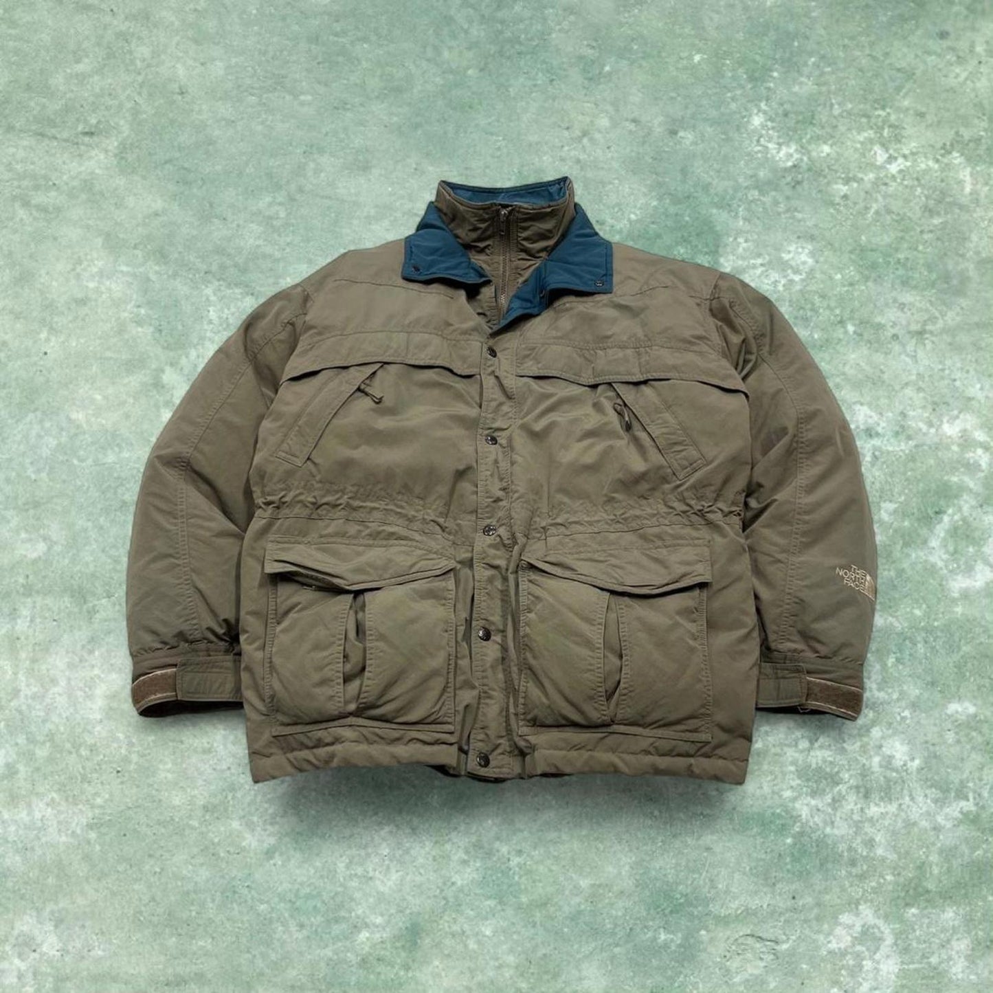 Y2K North Face puffer jacket khaki TNF thick puffer coat embroidered logo