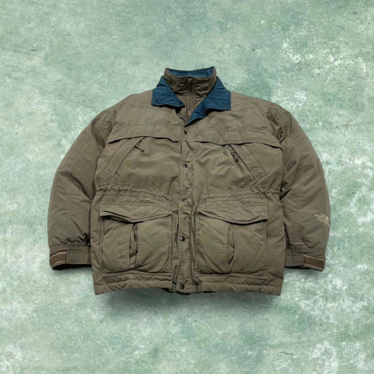 Y2K North Face puffer jacket khaki TNF thick puffer coat embroidered logo