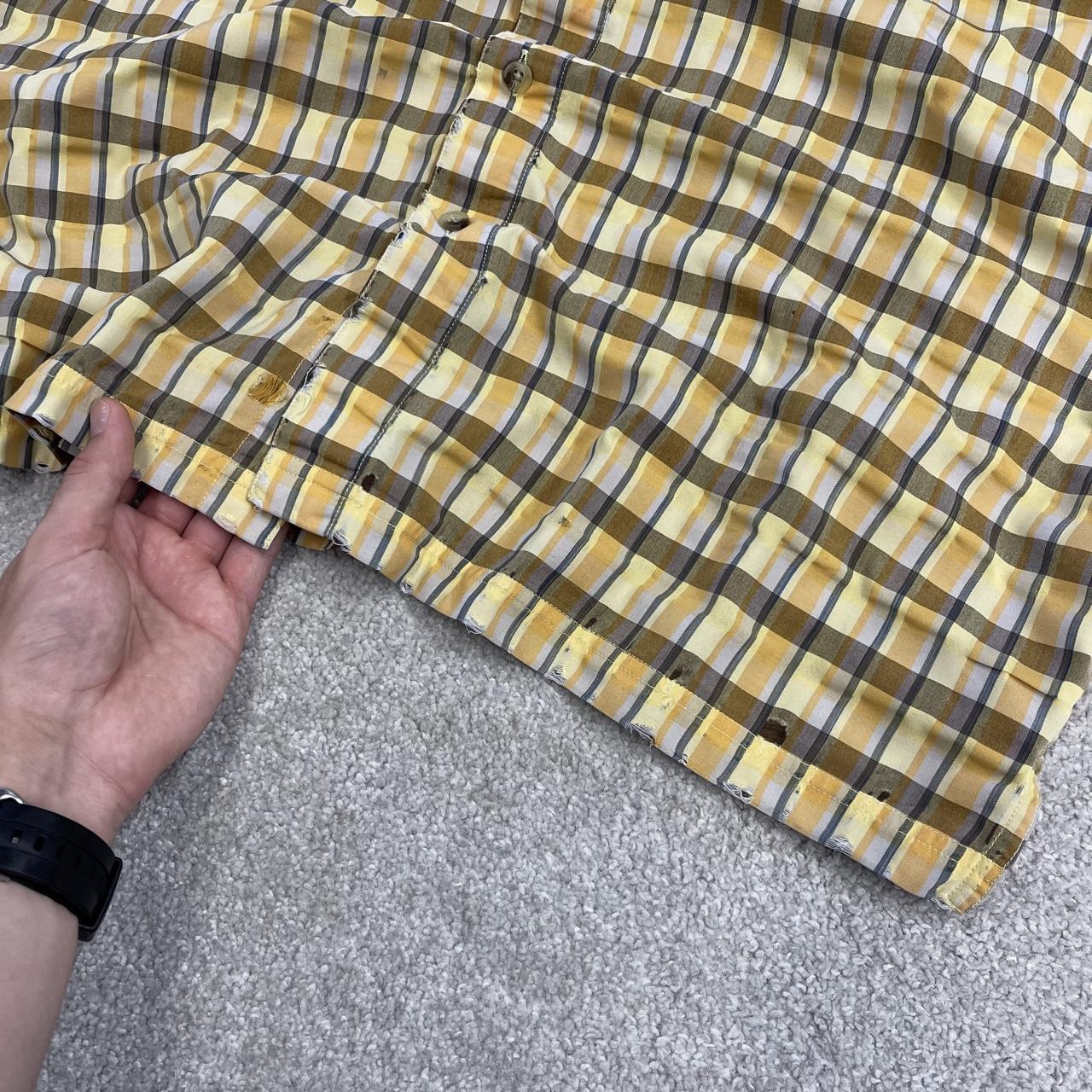 North Face checkered short sleeve shirt yellow brown TNF Festival style surf check shirt