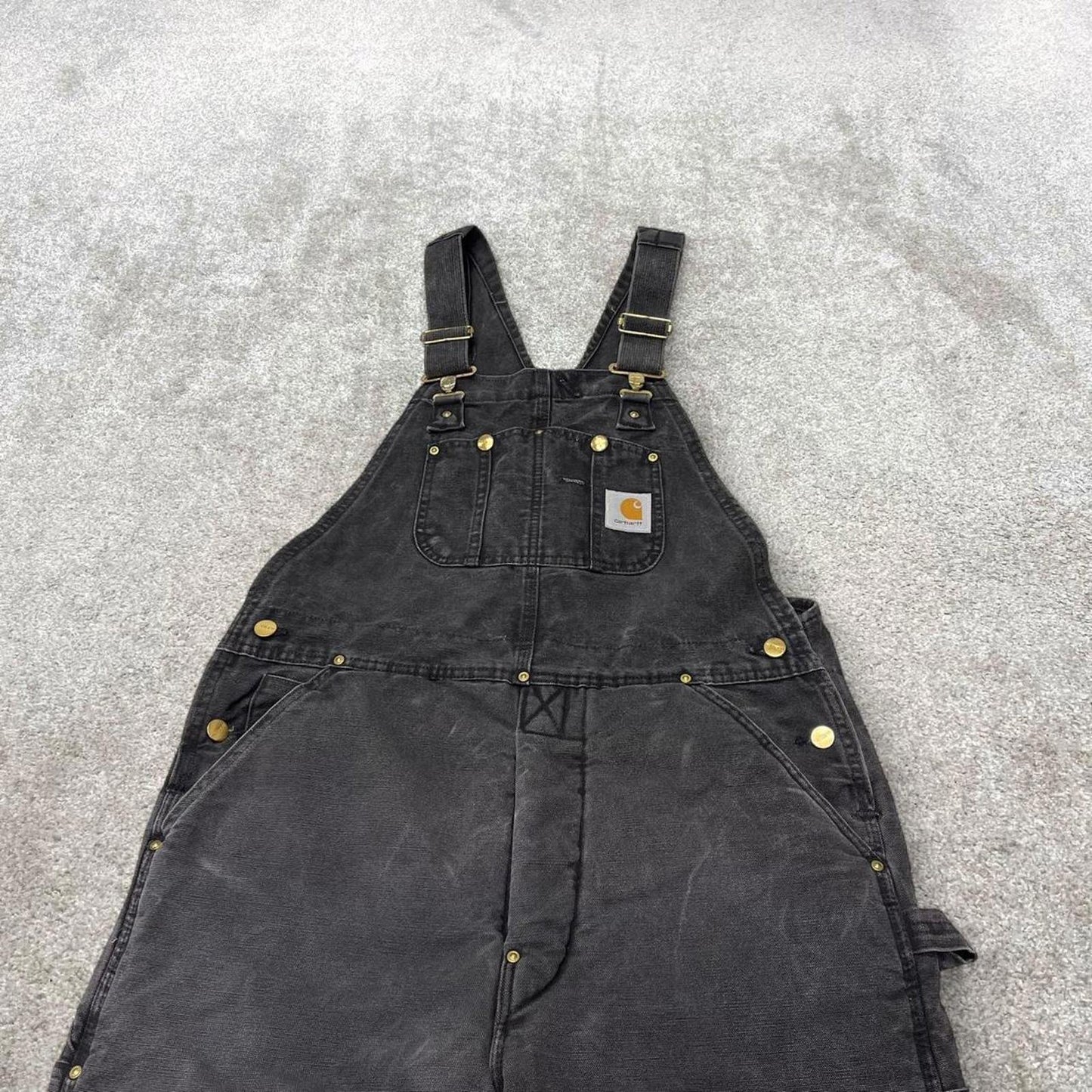 Black Carhartt dungarees W34L30 mens quilt lined canvas overalls utility worker