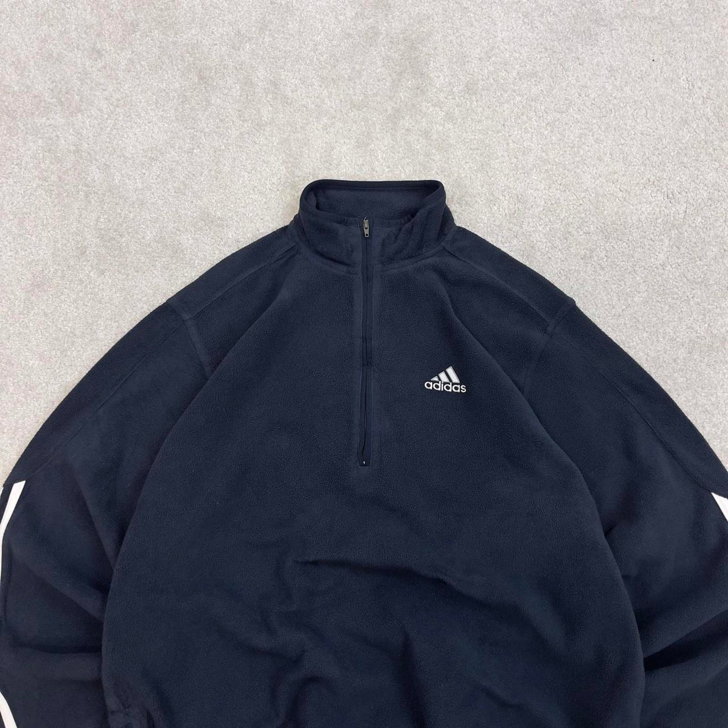 Navy Adidas technical fleece Large 1/4 zip pull over y2k autumn style lightweight zip up striped