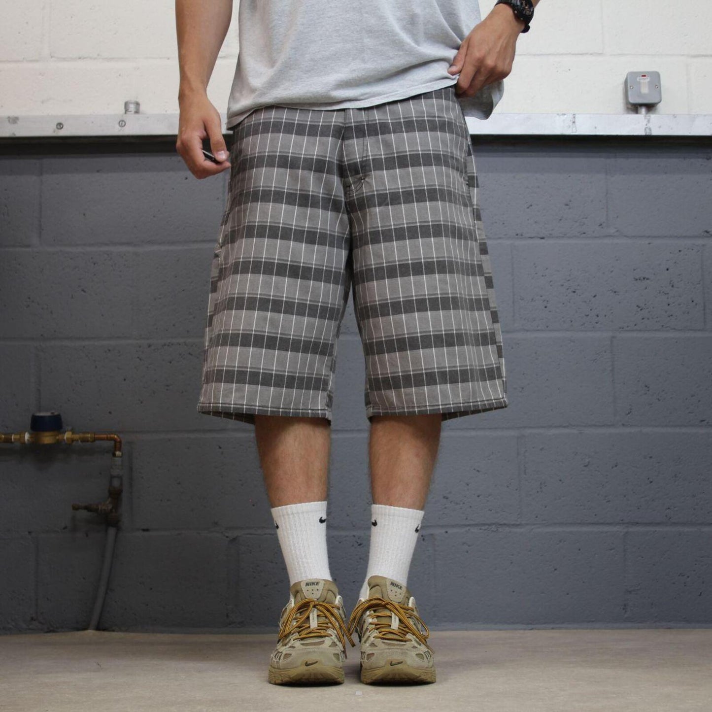 Dickies baggy checkered shorts carpenter grey Chino check surf shorts long leg festival