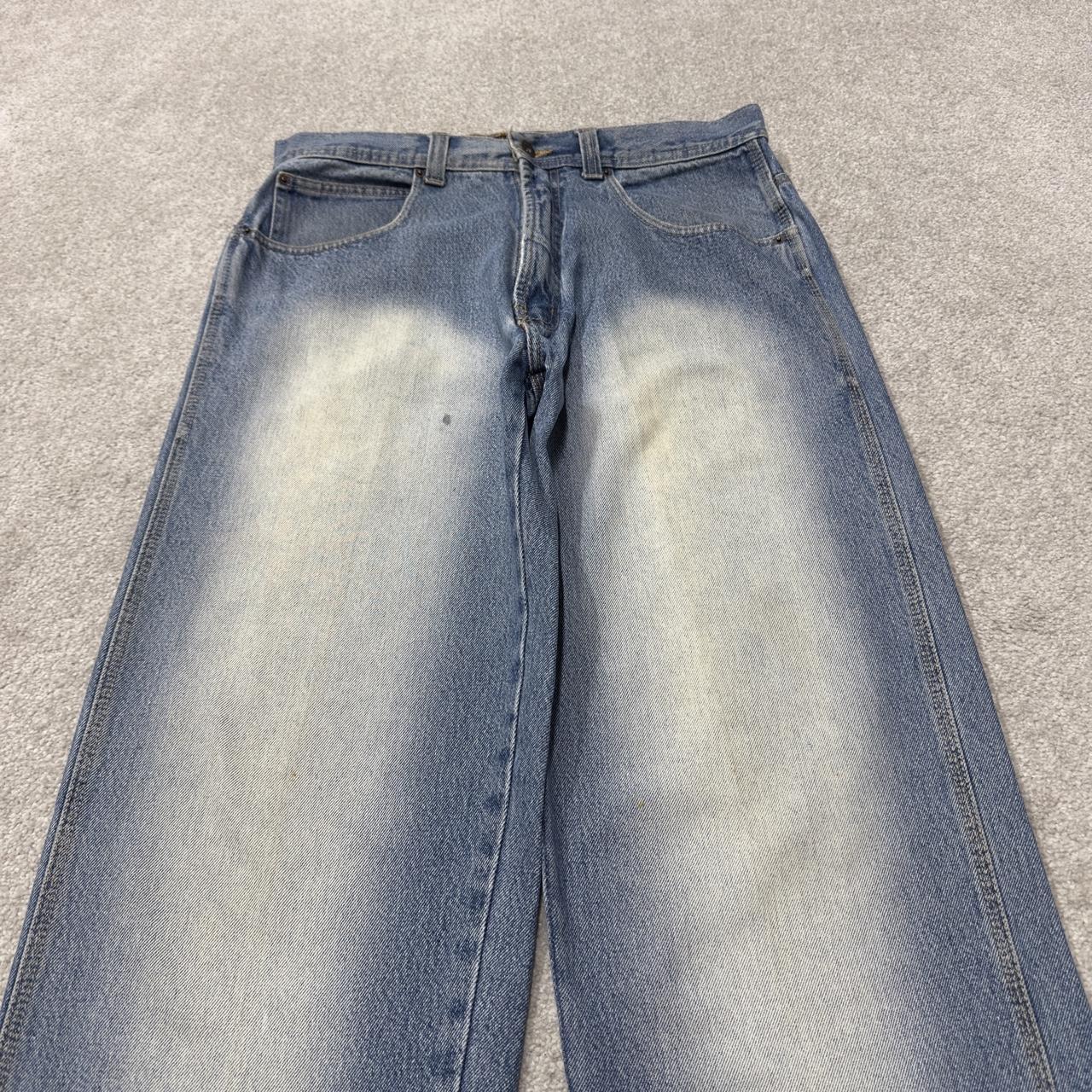 Y2K baggy embroidered jeans blue denim W34L34 Brock loose surf style pants