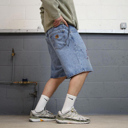 Vintage 90s Carhartt denim shorts skater style blue Loose leg denim summer festival jorts