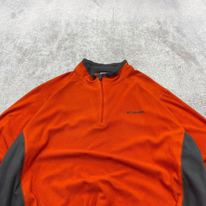 00s Columbia technical fleece XXL men's orange 1/4 zip up y2k autumn adjustable waist