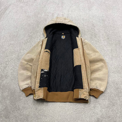 Vintage Carhartt hooded active jacket XL tan brown canvas 90s style skater bomber workwear