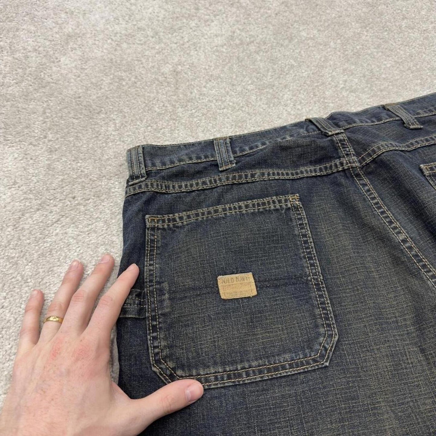 Baggy carpenter shorts denim cargo navy Old Navy Painter’s loose leg skater style surf jorts