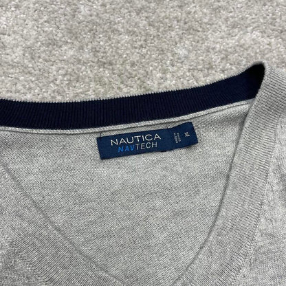 Vintage Y2K Nautica v neck knit sweater jumper grey Embroidered logo knitted pullover