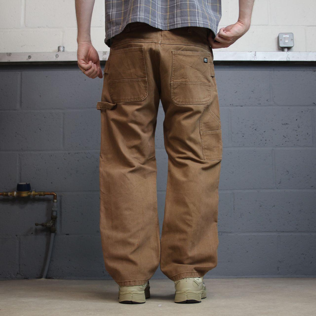 Washed brown carpenter jeans y2k W34L28 Key Workwear straight leg canvas skater pants