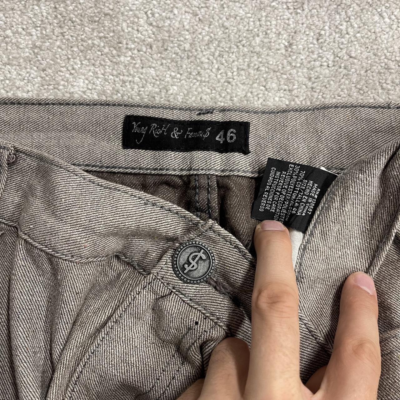 Young Rich & Famous embroidered jeans loose grey denim Y2K Loose surf style pants
