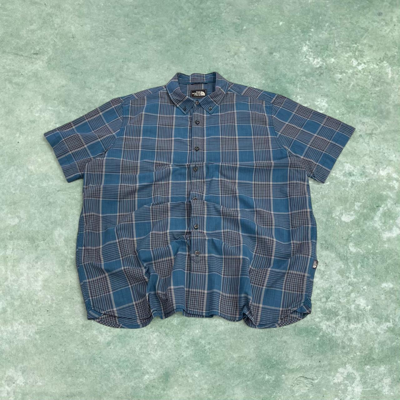 North Face checkered short sleeve shirt blue TNF surf style check shirt style summer festival
