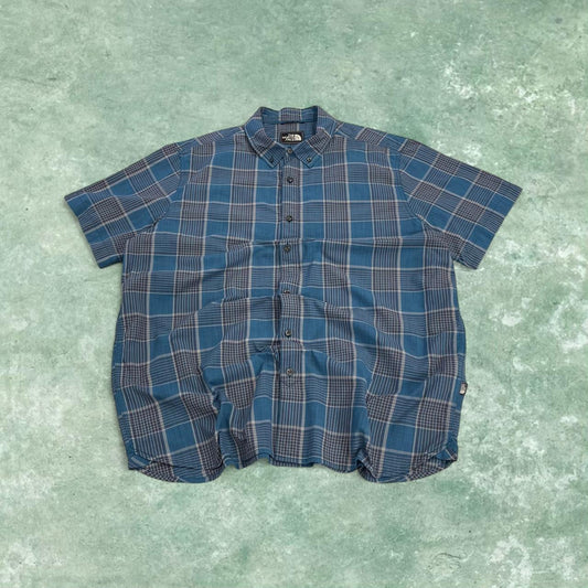 North Face checkered short sleeve shirt blue TNF surf style check shirt style summer festival