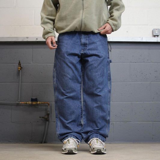 Y2K baggy Wrangler carpenter jeans blue Loose wide leg denim skate style workwear cargo pants