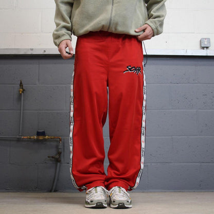 Y2k baggy SOHK embroidered tracksuit bottoms red embroidered logo tape side stripes loose trackies