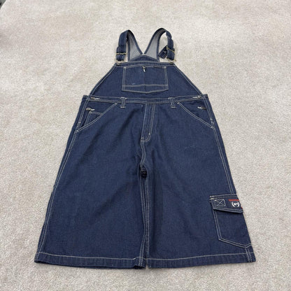Vintage baggy denim dungaree shorts 00s blue Phat farm detailing and adjustable straps