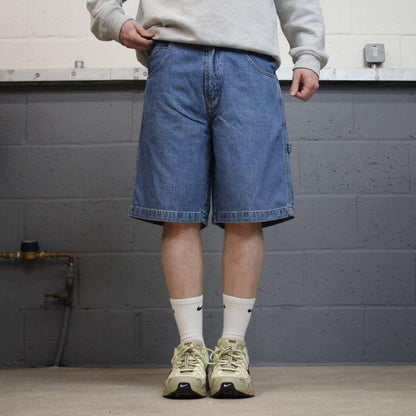 Denim carpenter shorts cargo loose blue Faded Glory skater style surf jorts