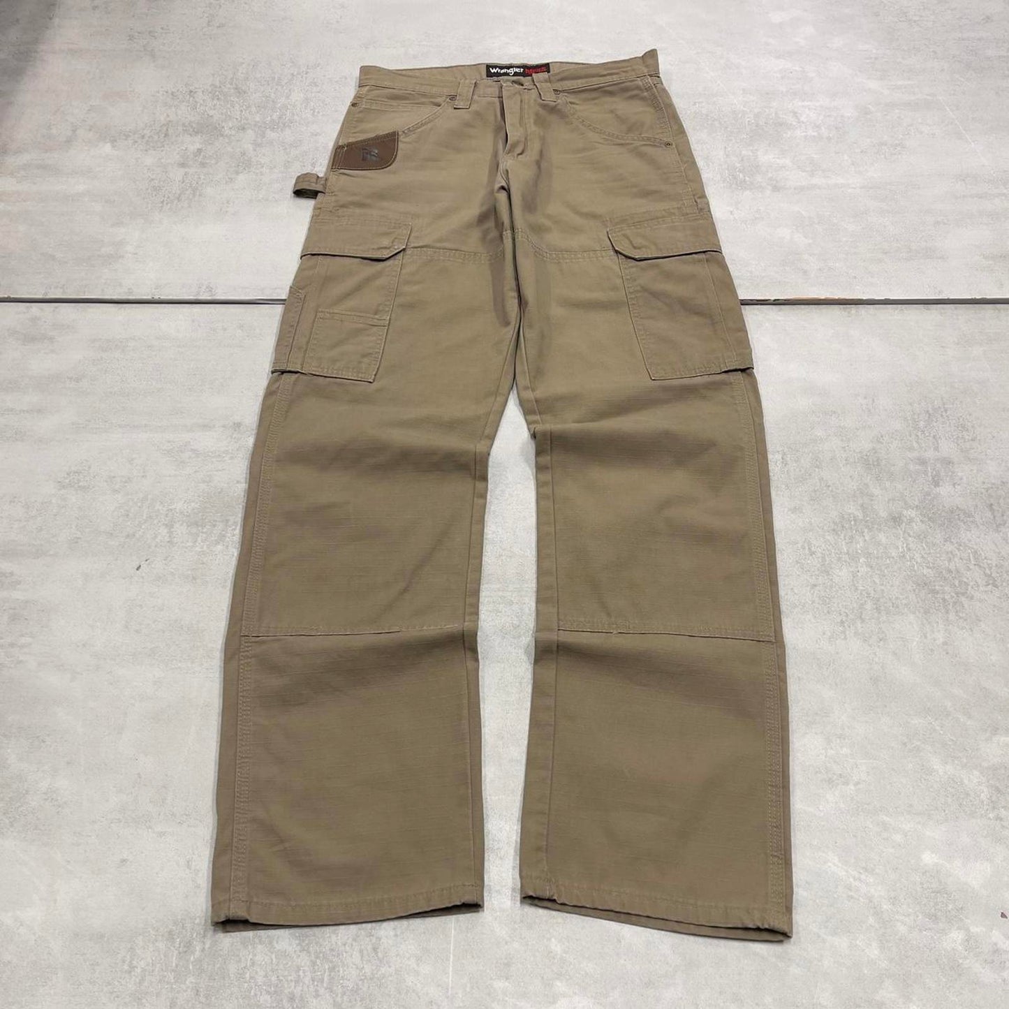 Khaki Wrangler double knee carpenter jeans W30L32 loose canvas 90s skater style cargos