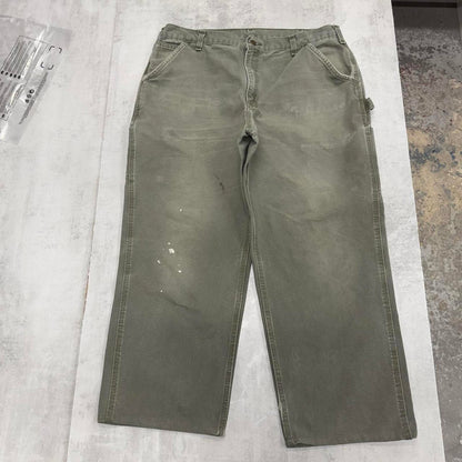 Green Carhartt carpenter pants W38 L27 loose canvas 90s style skater cargos