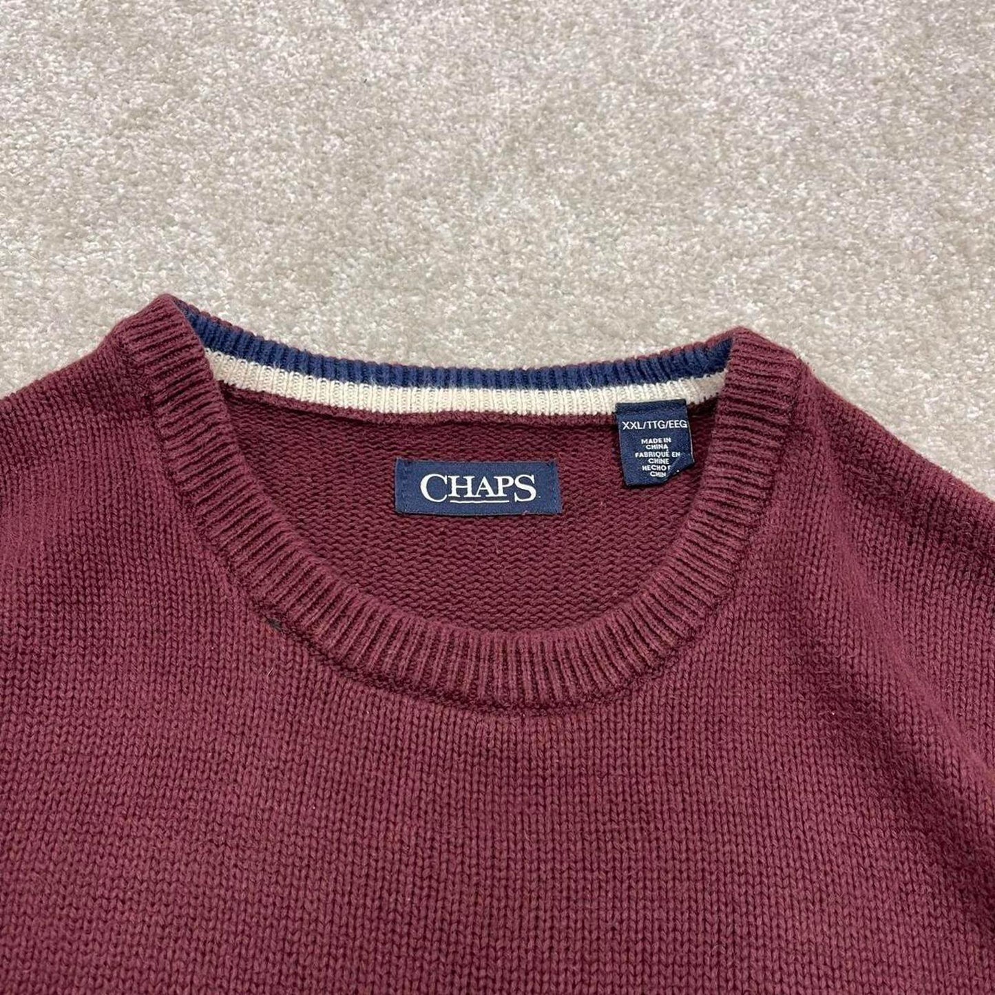 CHAPS knit sweater jumper XXL men's burgundy knitted pull over y2k 00s style
