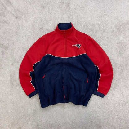 Y2K Red and Navy NFL technical full zip fleece M y2k style autumn new england patriots embroidery