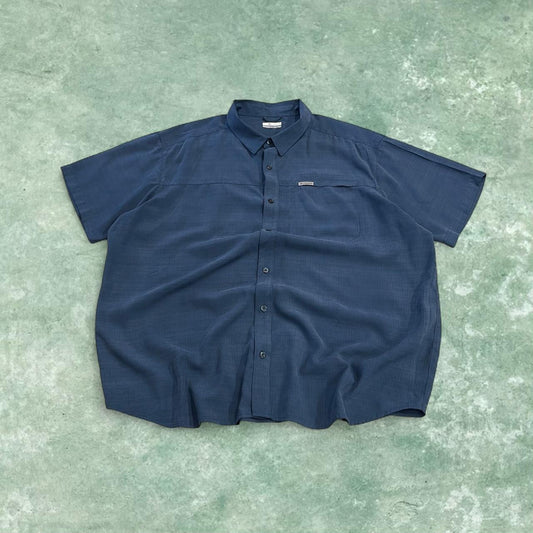Columbia baggy short sleeve shirt navy Festival style button down summer shirt