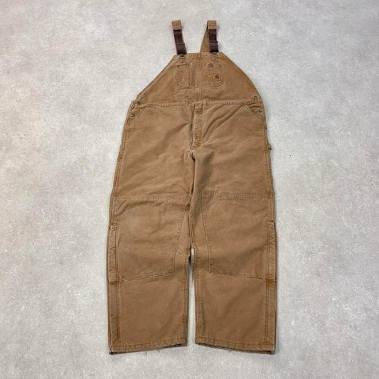 Tan Carhartt dungarees W48 L32 mens canvas overalls utility worker