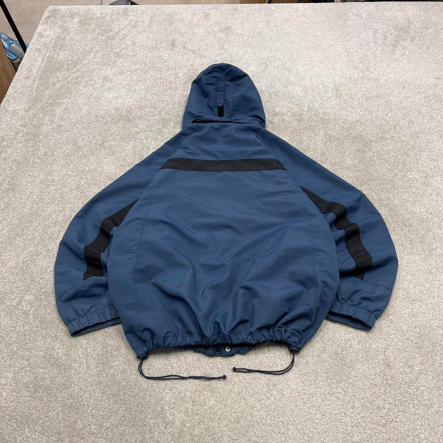 Y2K Champion technical windbreaker jacket blue Zip pockets adjustable waist embroidered hooded coat