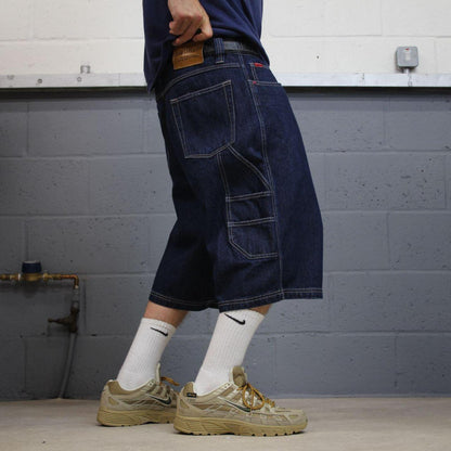 FUBU baggy denim carpenter shorts y2k navy Thick denim cargo festival shorts with details