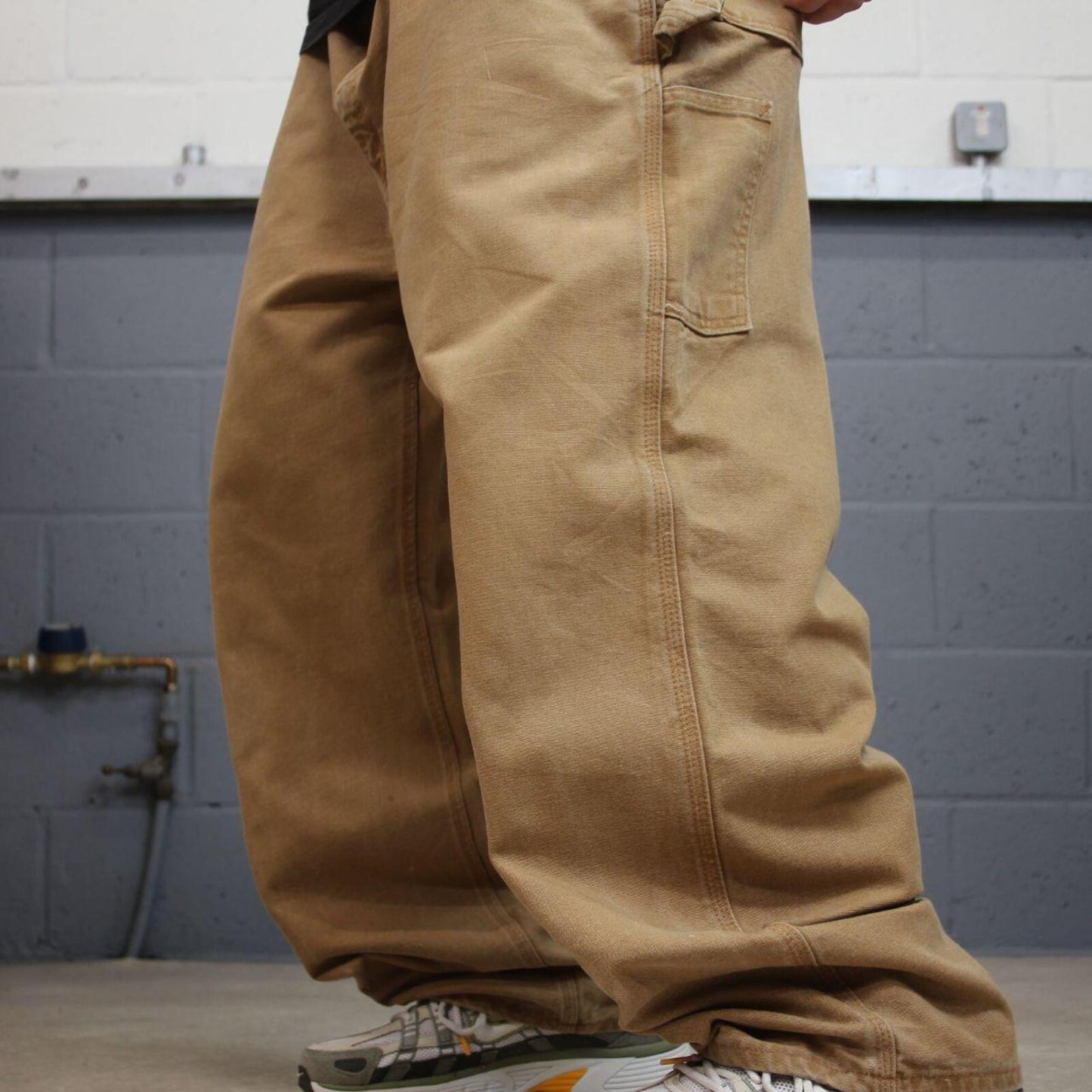 Carhartt baggy carpenter jeans wide leg tan brown Thick canvas skate cargo work pants