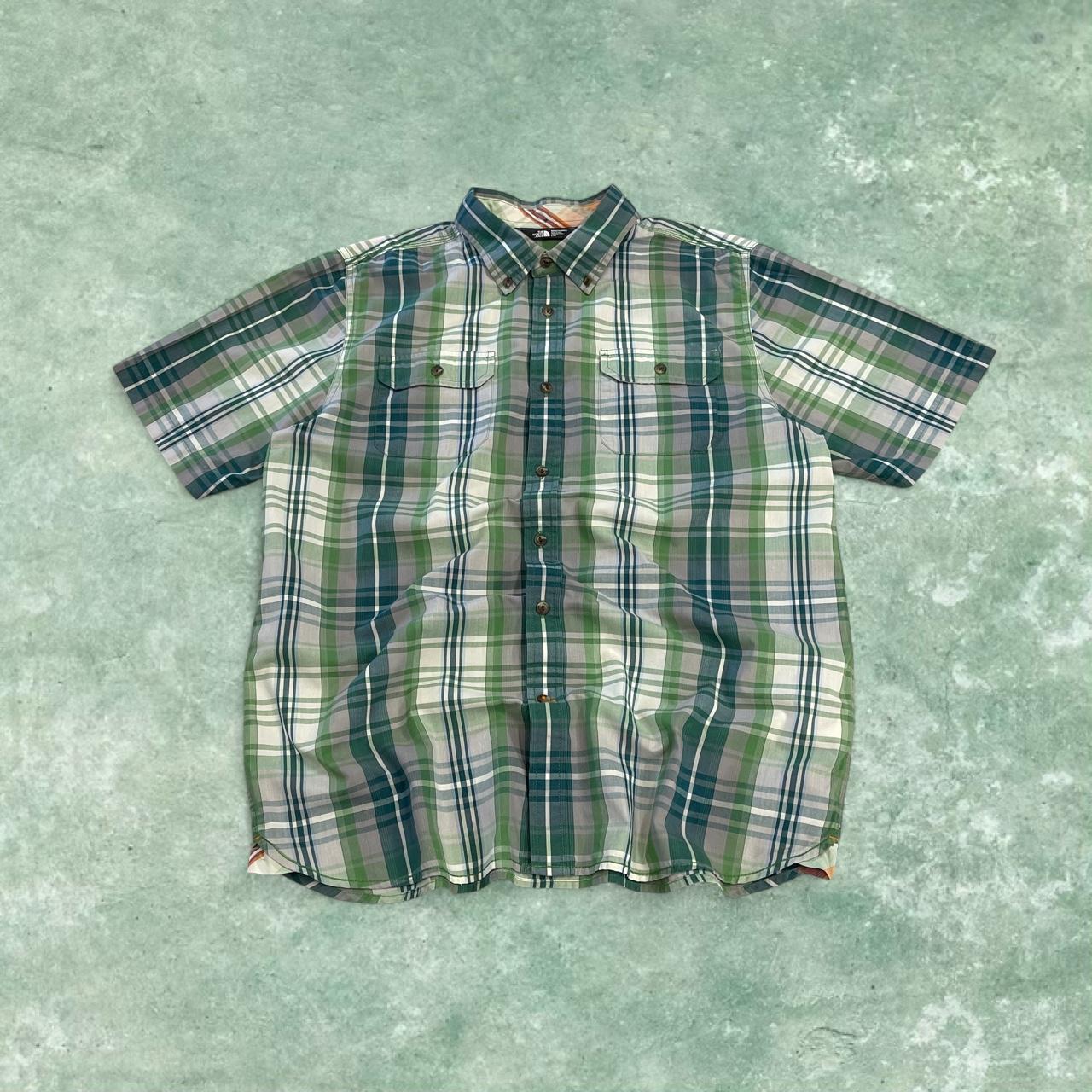 North Face checkered short sleeve shirt green TNF festival surf style check shirt button down summer