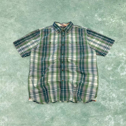 North Face checkered short sleeve shirt green TNF festival surf style check shirt button down summer