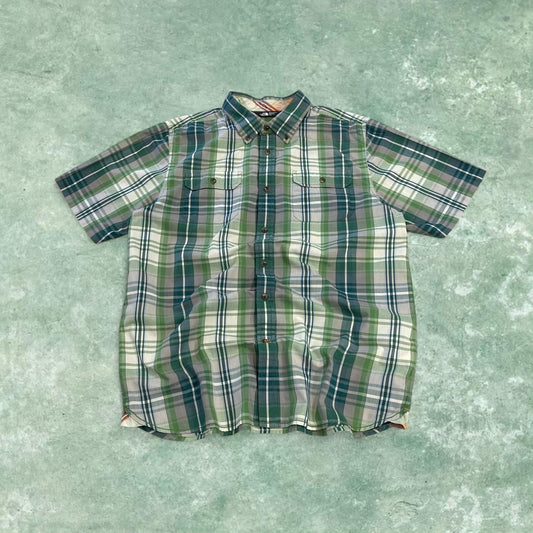 North Face checkered short sleeve shirt green TNF festival surf style check shirt button down summer