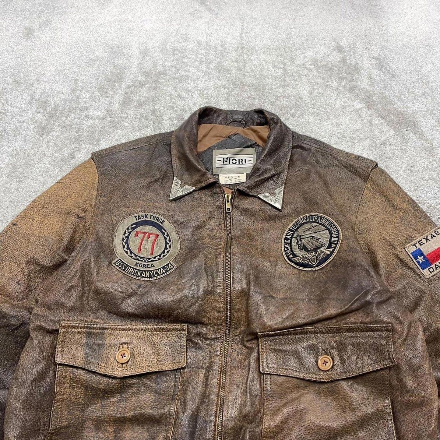 Vintage leather flight aviator bomber jacket brown Fiori boxy genuine leather A-2 style flying coat