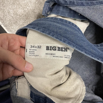 Vintage baggy denim dungarees y2k blue overalls Big Ben workwear bib & brace utility