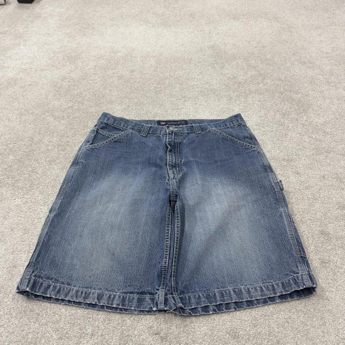 Denim carpenter shorts cargo loose blue Faded Glory skater style surf jorts