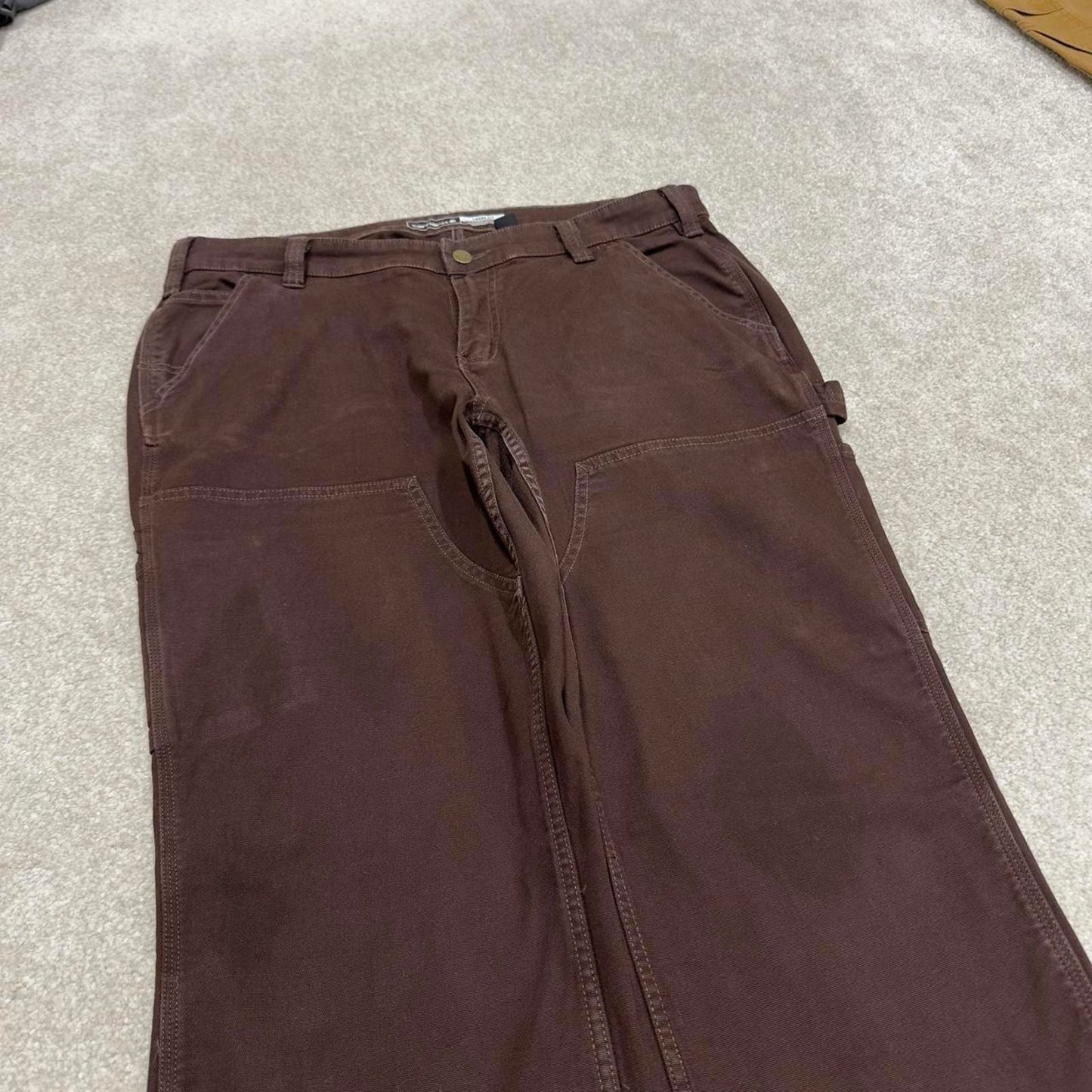 Brown Carhartt double knee carpenter jeans women's 14 90s style canvas cargos