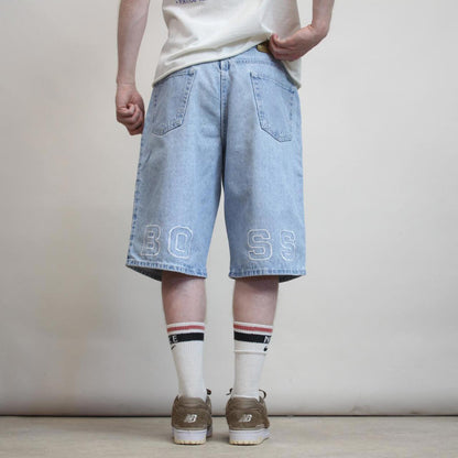 Baggy BOSS denim jorts W34 loose long denim embroidered 90s skater jorts