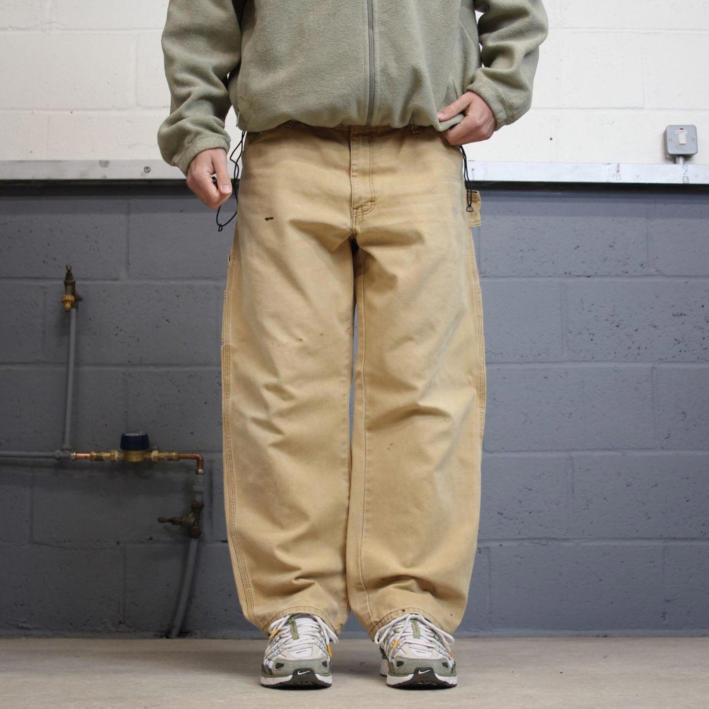 90s baggy Dickies carpenter jeans W38L30 00s skate style tan brown canvas worker cargos