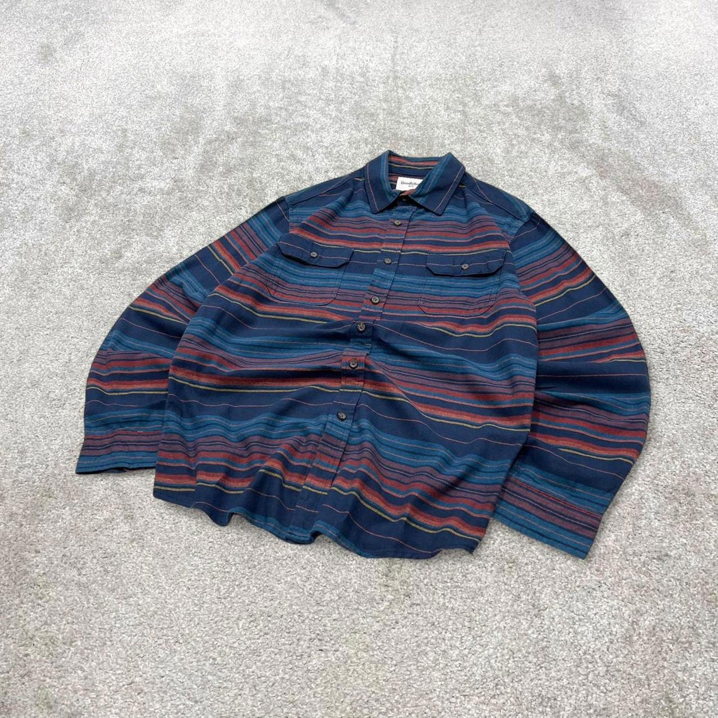 Striped flannel shirt autumnal M navy Goodfellow men's long sleeve button up y2k style