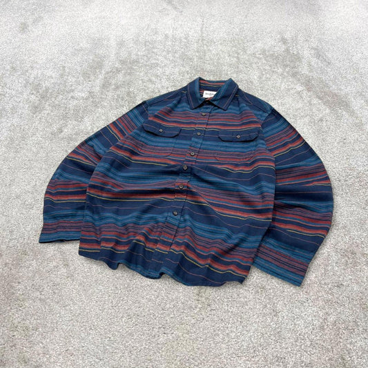 Striped flannel shirt autumnal M navy Goodfellow men's long sleeve button up y2k style