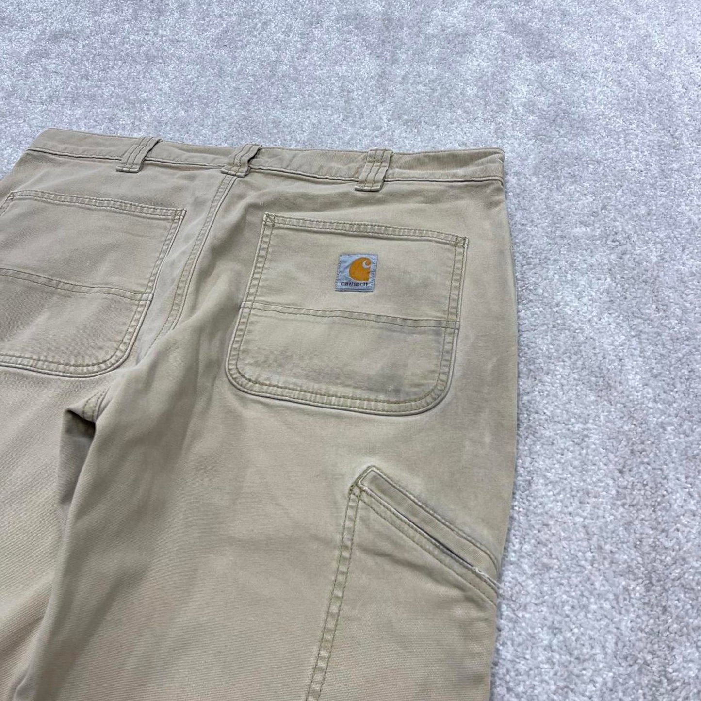 90s vintage Carhartt carpenter jeans W34L34 Mens beige relaxed y2k style canvasy cargos trousers