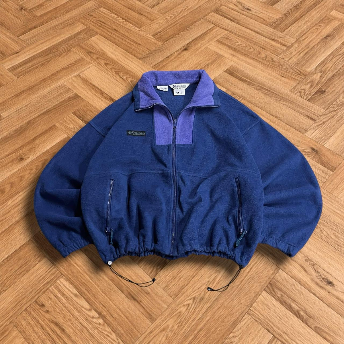 Vintage Colombia tech fleece boxy fit blue Women's full zip autumn adjustable technical fleece